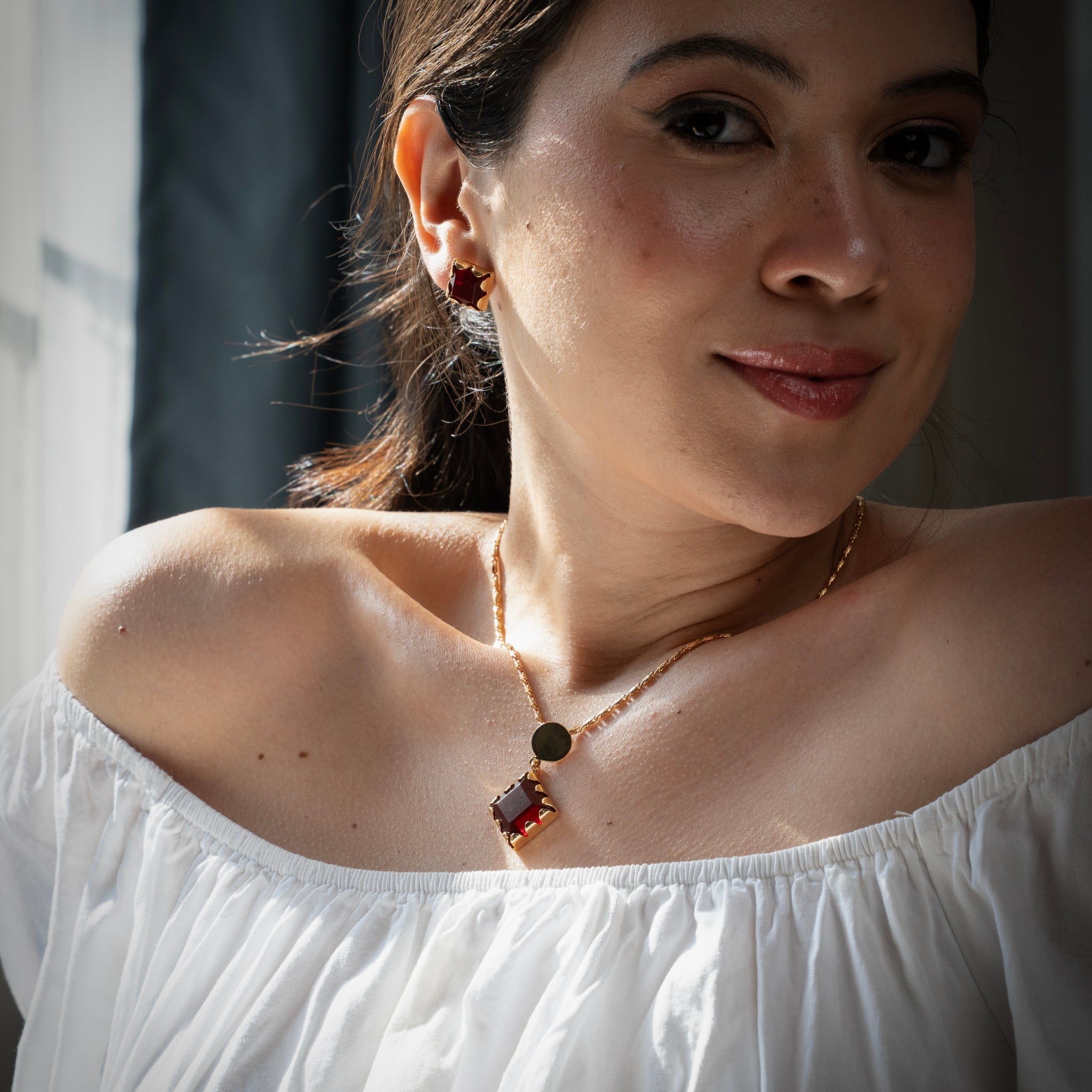 Reva | Ruby Pendant & Earring Set
