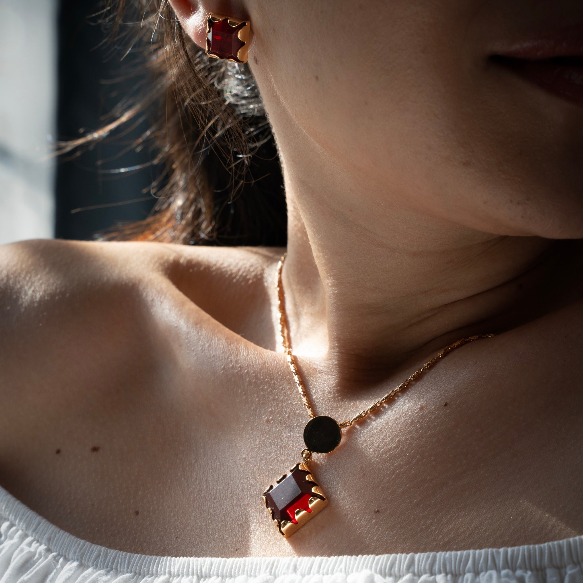 Reva | Ruby Pendant & Earring Set